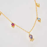 925 Silver Ovals Charm Choker Necklace Rainbow CZ Women Wedding Gift