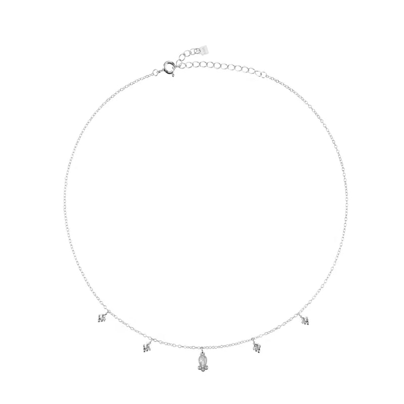 925 Silver Ovals Charm Choker Necklace Rainbow CZ Women Wedding Gift
