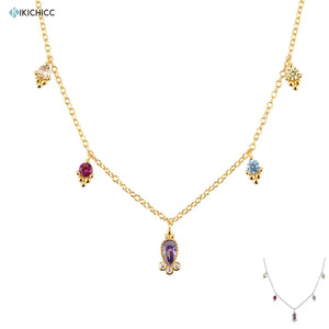 925 Silver Ovals Charm Choker Necklace Rainbow CZ Women Wedding Gift
