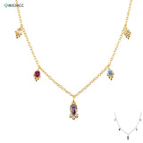 925 Silver Ovals Charm Choker Necklace Rainbow CZ Women Wedding Gift