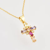 925 Silver Rainbow CZ Cross Pendant Necklace Crystal