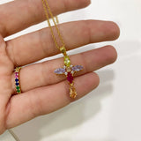 925 Silver Rainbow CZ Cross Pendant Necklace Crystal