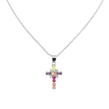 925 Silver Rainbow CZ Cross Pendant Necklace Crystal