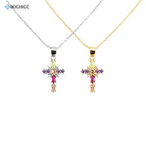 925 Silver Rainbow CZ Cross Pendant Necklace Crystal