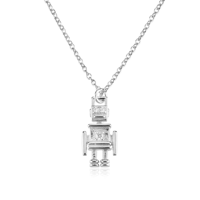 925 Silver Robert Future Pendant Necklace Long Chain Women Crystal Jewelry