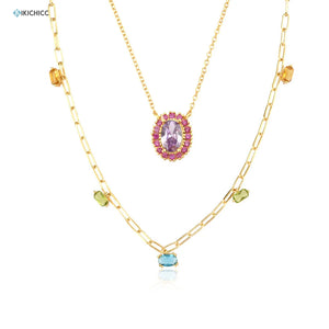 925 Silver Red Zircon CZ Pendant Long Chain Necklace