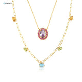 925 Silver Red Zircon CZ Pendant Long Chain Necklace