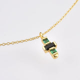 925 Silver Green Cross Pendant Necklace Small Zircon CZ Wedding Jewelry