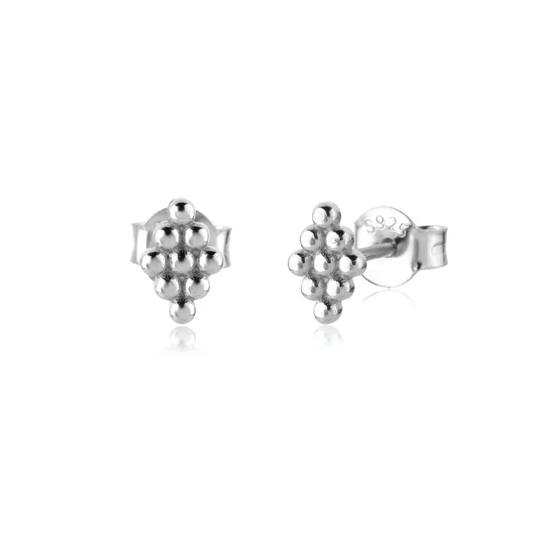 925 Silver Square Stud Earrings Women Piercing Fine Jewelry