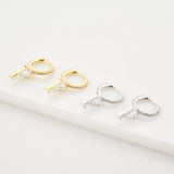 925 Silver Spike CZ Eternity Hoop Earrings