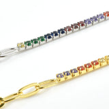 925 Silver Three Green Rainbow Tennis Chain Choker for Women