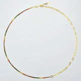 925 Silver Three Green Rainbow Tennis Chain Choker for Women