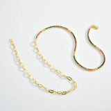 925 Silver Three Green Rainbow Tennis Chain Choker for Women