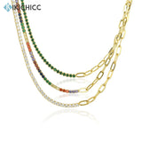 925 Silver Three Green Rainbow Tennis Chain Choker for Women