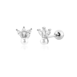 925 Silver 3 Ovals Pearl Stud Earring Women Wedding Jewelry