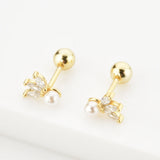 925 Silver 3 Ovals Pearl Stud Earring Women Wedding Jewelry