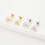 925 Silver 3 Ovals Pearl Stud Earring Women Wedding Jewelry
