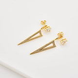 925 Silver Triangle Clear Zircon CZ Drop Earring Piercing Rock Punk Jewelry