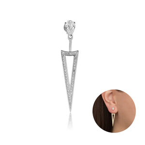 925 Silver Triangle Clear Zircon CZ Drop Earring Piercing Rock Punk Jewelry