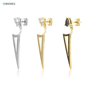 925 Silver Triangle Clear Zircon CZ Drop Earring Piercing Rock Punk Jewelry