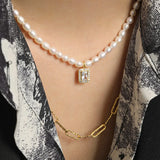 925 Silver Zircon Pendant Pearl Chain Choker Necklace Wedding Jewelry