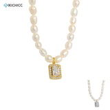 925 Silver Zircon Pendant Pearl Chain Choker Necklace Wedding Jewelry