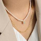 925 Silver Zircon Pendant Pearl Chain Choker Necklace Wedding Jewelry