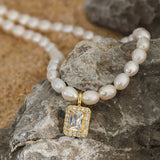 925 Silver Zircon Pendant Pearl Chain Choker Necklace Wedding Jewelry
