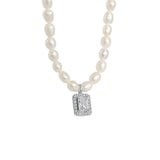 925 Silver Zircon Pendant Pearl Chain Choker Necklace Wedding Jewelry