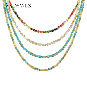 925 Silver 2mm Tennis Clear Rainbow CZ Necklace Choker