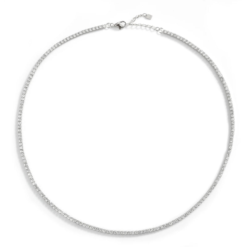 925 Silver 2mm Tennis Clear Rainbow CZ Necklace Choker