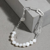 925 Silver Horoscope Pearl Double Bracelet Rock Punk Party Jewels