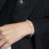 925 Silver Zircon CZ Chain Double Bracelet Women Party Jewels