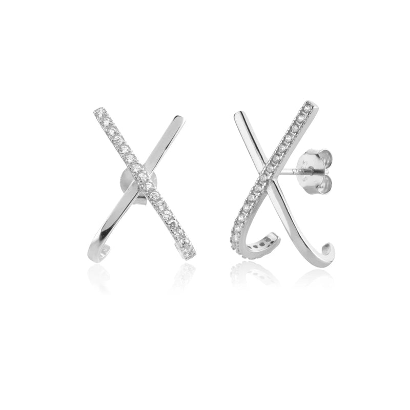 925 Silver Cross Zircon Stud Earring Piercing Jewelry
