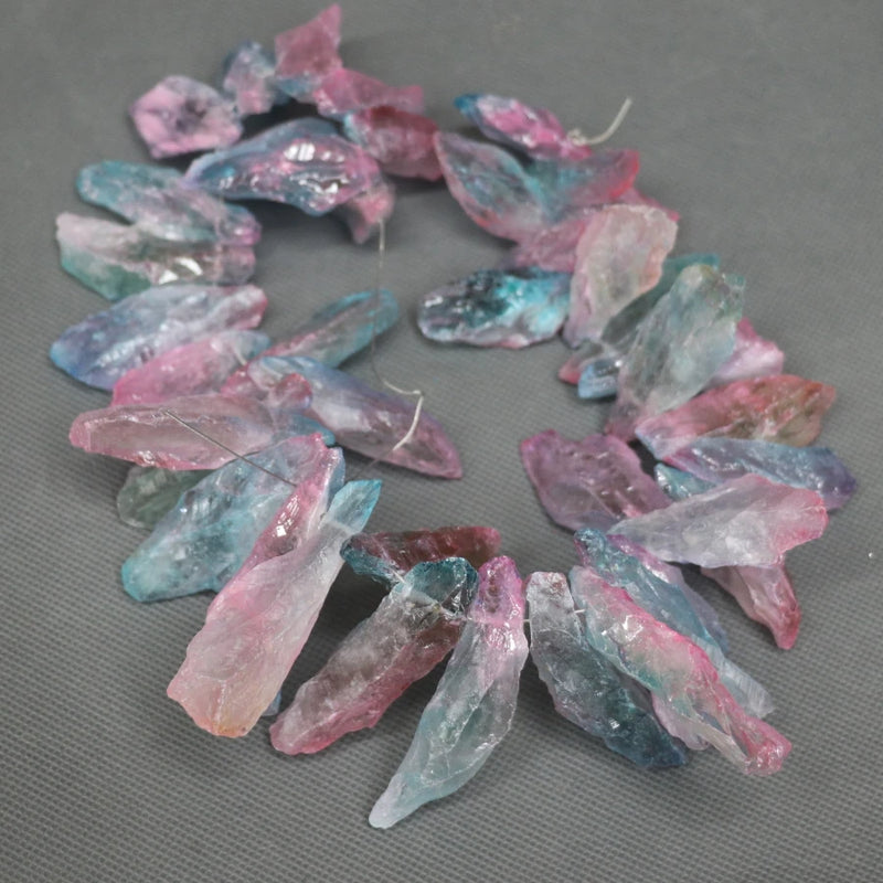 Raw Aqua Gradient Ramp Crystal Quartz Beads Point Pendant
