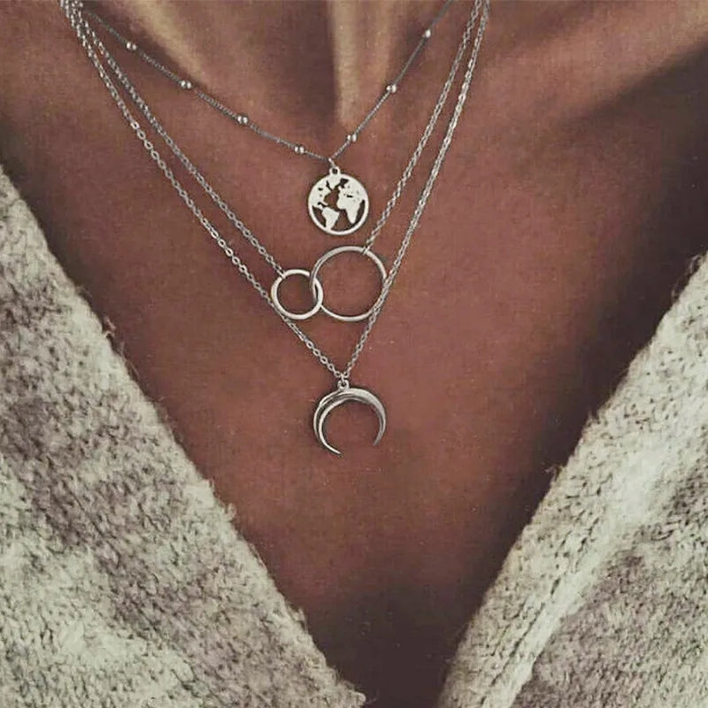 Boho Moon Layered Necklaces Set Jewelry