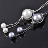Big Pearl Adjustable Pendants Silver Long Necklace For Women Statement Jewelry