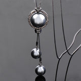 Big Pearl Adjustable Pendants Silver Long Necklace For Women Statement Jewelry