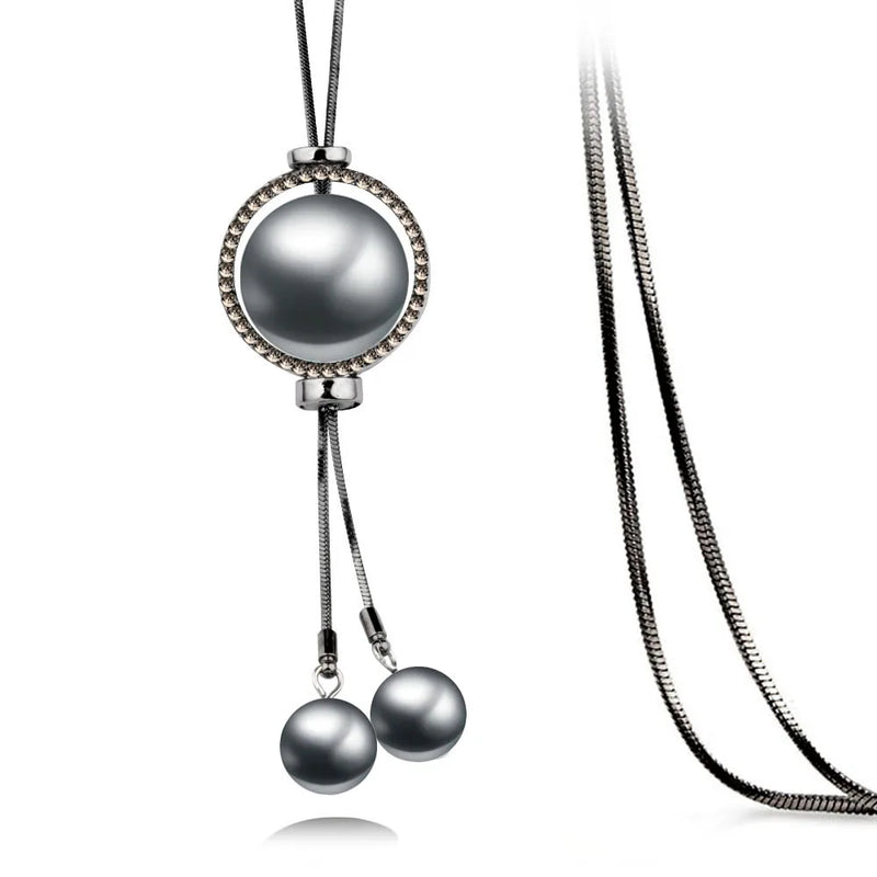 Big Pearl Adjustable Pendants Silver Long Necklace For Women Statement Jewelry
