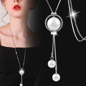 Big Pearl Adjustable Pendants Silver Long Necklace For Women Statement Jewelry