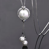 Big Pearl Adjustable Pendants Silver Long Necklace For Women Statement Jewelry