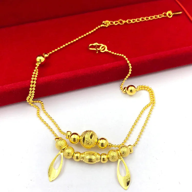 24KT Gold Leaf Flower Pendant Anklet, Fine Jewelry Gift