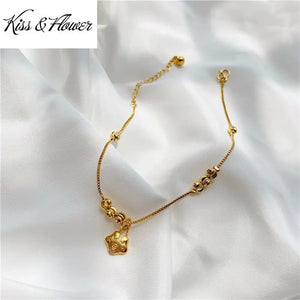 AK12 24KT Anklet Mother Birthday Wedding Gift Beads FU Lock Hot Woman Girl Bride
