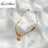AK12 24KT Anklet Mother Birthday Wedding Gift Beads FU Lock Hot Woman Girl Bride
