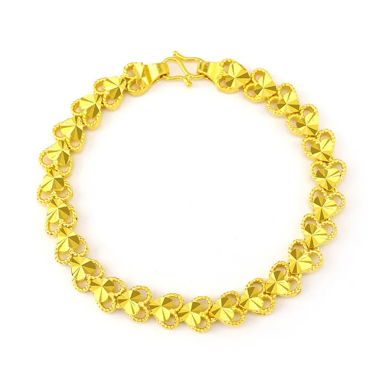 Heart 24KT Chain Bracelet Fine Jewelry Birthday Wedding Gift