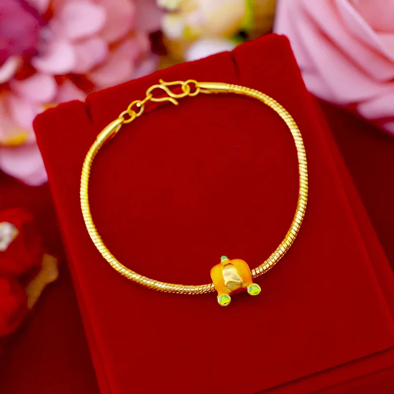 24KT Thin Chain Bracelet Fine Jewelry Woman Girl Birthday Wedding Gift
