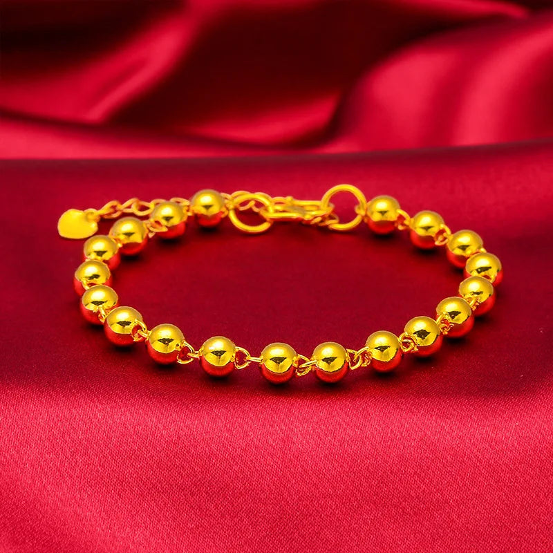 24KT Lucky Beads Chain Bracelet Fine Jewelry Gift