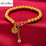 BR160 Beads Chain Bracelet 24KT Round Fine Jewelry Woman Gift