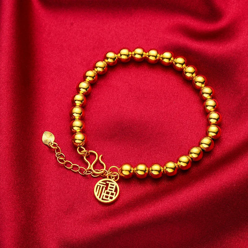 BR160 Beads Chain Bracelet 24KT Round Fine Jewelry Woman Gift