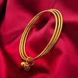 BR162 24KT Bracelet Bangle for Women, Three Laps, Clouds Design